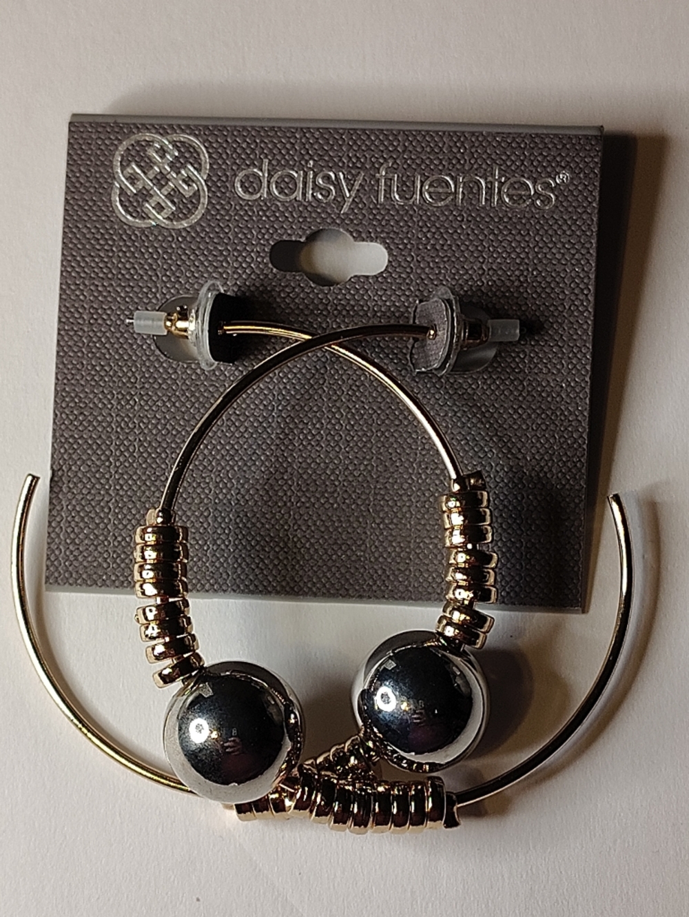 Daisy Fuentes Shiny Silver Hoop Earrings with Orb Accents